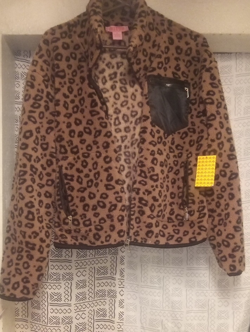 Leopard Print Fleece Jacket - Brown